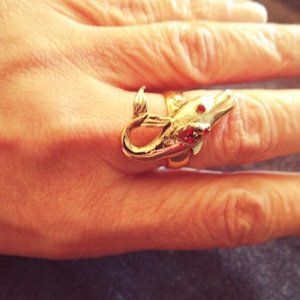 Vintage Red Cubic Zirconia Ruby Eye Dolphin Ring
